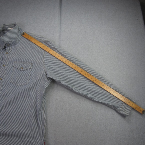 Wrangler Shirt Mens 2XL Indigo Striped Snap Button Pocket Western Shacket - Picture 12 of 15